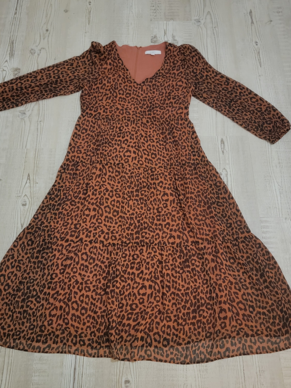 LOFT Rust Brown Leopard Print Long Sleeve Maxi Dress Large